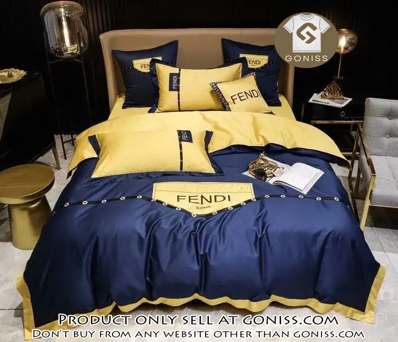 Fendi blue yellow luxury brand premium bedding set bedspread duvet cover set home decor gn5424798